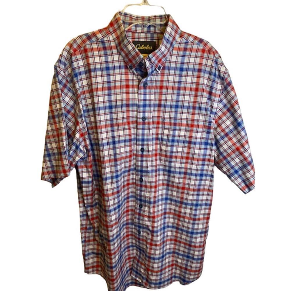 Cabela's Cotton Men's‎ Short Sleeve Button Plaid Shirt